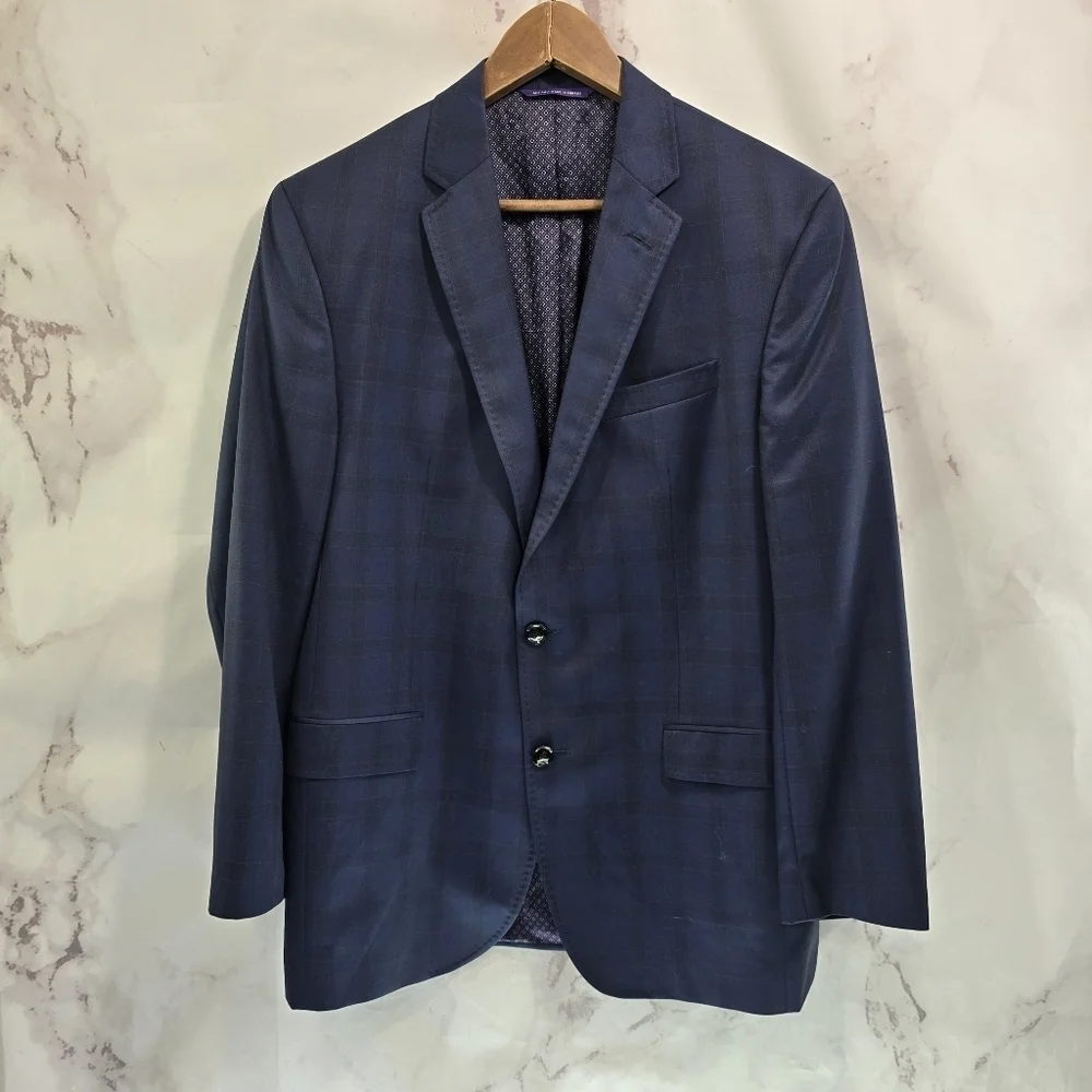 Ted Baker Blazer Mens 42 R Navy Plaid Wool Sport Coat Suit Jacket Jay Windowpane